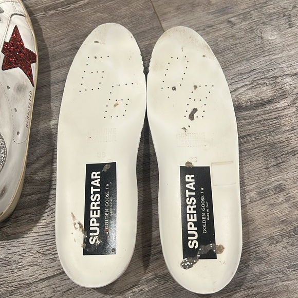 Golden Goose GGDB Superstar Red Glitter Star Silver Sneakers Sz 38 US 8 Women’s - Picture 13 of 16